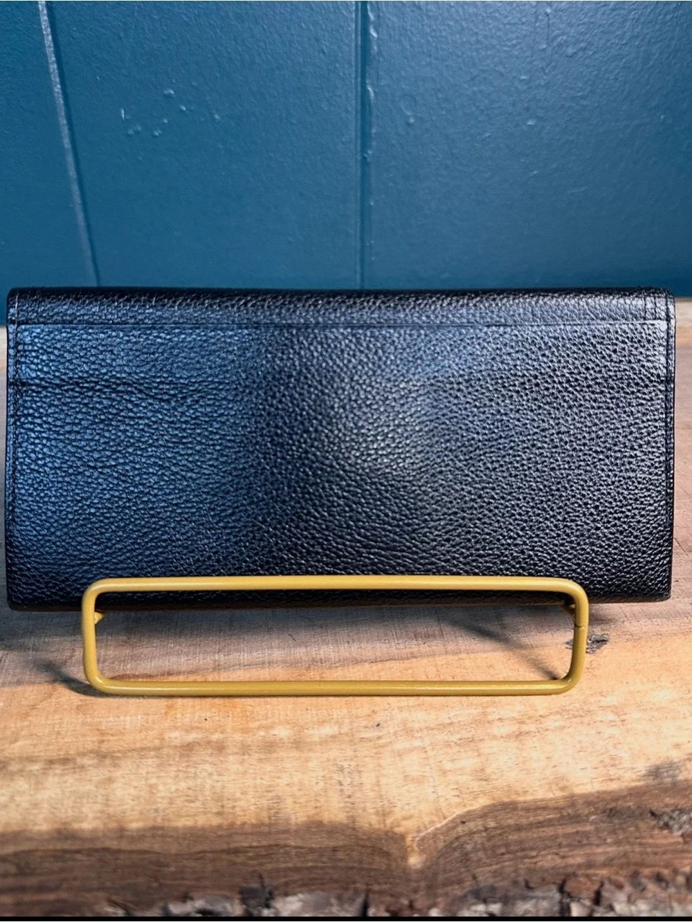 YSL Saint Laurent Monogram Black Leather Wallet Textured Grain Gold Logo Bifold
